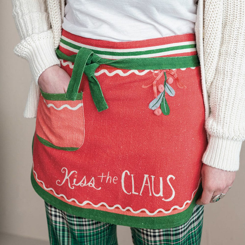 Quirks! Apparel & Accessories Embroidered & Printed Christmas Apron with Pom Poms & Pocket