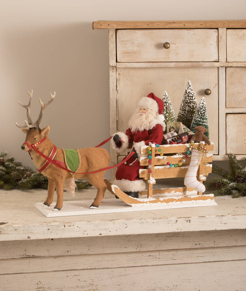Quirks! Bethany Lowe / Johanna Parker Christmas Santa in a One Horse Open Sleigh