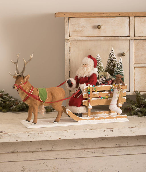 Quirks! Bethany Lowe / Johanna Parker Christmas Santa in a One Horse Open Sleigh