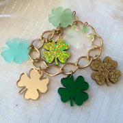 Quirks! Bracelets Green and Gold Shamrock Clover Charm Bracelet
