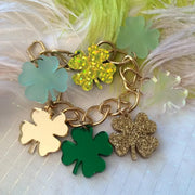 Quirks! Bracelets Green and Gold Shamrock Clover Charm Bracelet