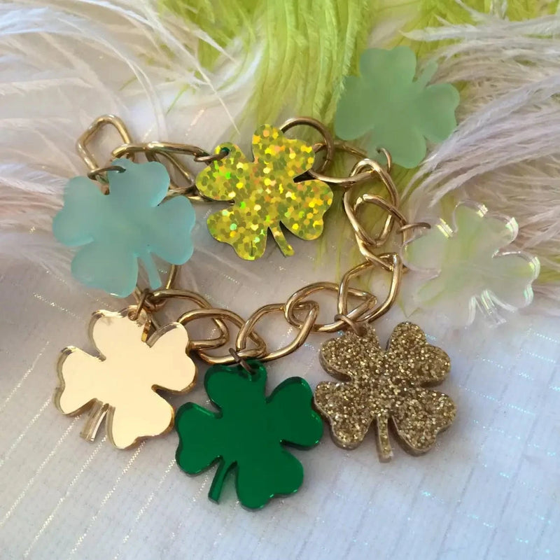 Quirks! Bracelets Green and Gold Shamrock Clover Charm Bracelet