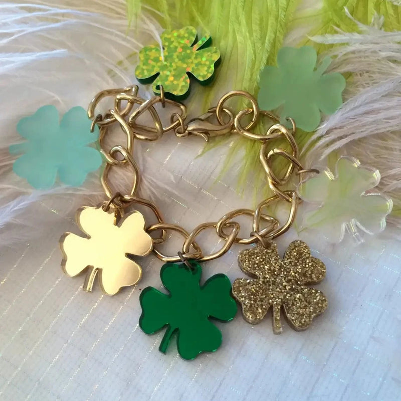 Quirks! Bracelets Green and Gold Shamrock Clover Charm Bracelet