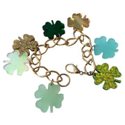 Quirks! Bracelets Green and Gold Shamrock Clover Charm Bracelet