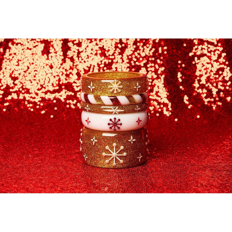 Quirks! Bracelets Limited-Edition Wide Gold Glitter Snowflake Bangle by Splendette