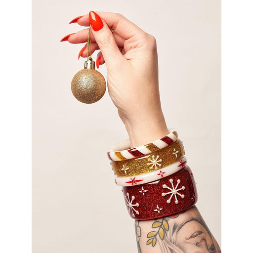Quirks! Bracelets Limited-Edition Wide Red Glitter Snowflake Bangle by Splendette