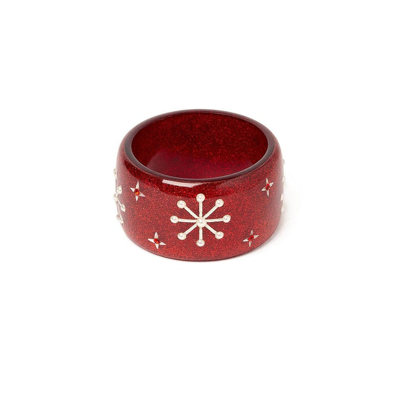 Quirks! Bracelets Limited-Edition Wide Red Glitter Snowflake Bangle by Splendette
