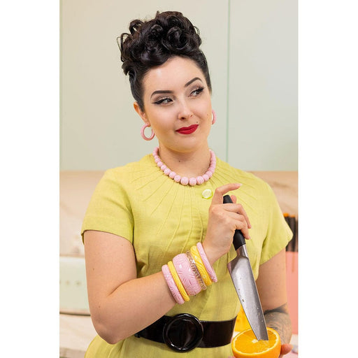 Quirks! Bracelets Wide Baby Pink Heavy Carve Bangle by Splendette