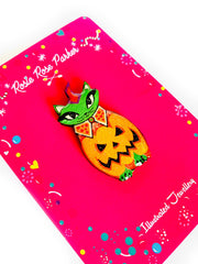 Quirks! Brooch Cat in a Pumpkin Costume Pin by Rosie Rose Parker