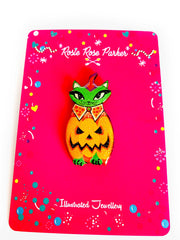 Quirks! Brooch Cat in a Pumpkin Costume Pin by Rosie Rose Parker