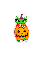 Quirks! Brooch Cat in a Pumpkin Costume Pin by Rosie Rose Parker