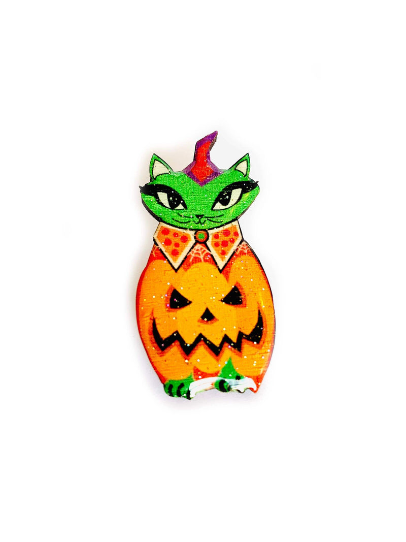 Quirks! Brooch Cat in a Pumpkin Costume Pin by Rosie Rose Parker