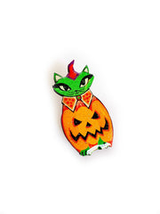Quirks! Brooch Cat in a Pumpkin Costume Pin by Rosie Rose Parker