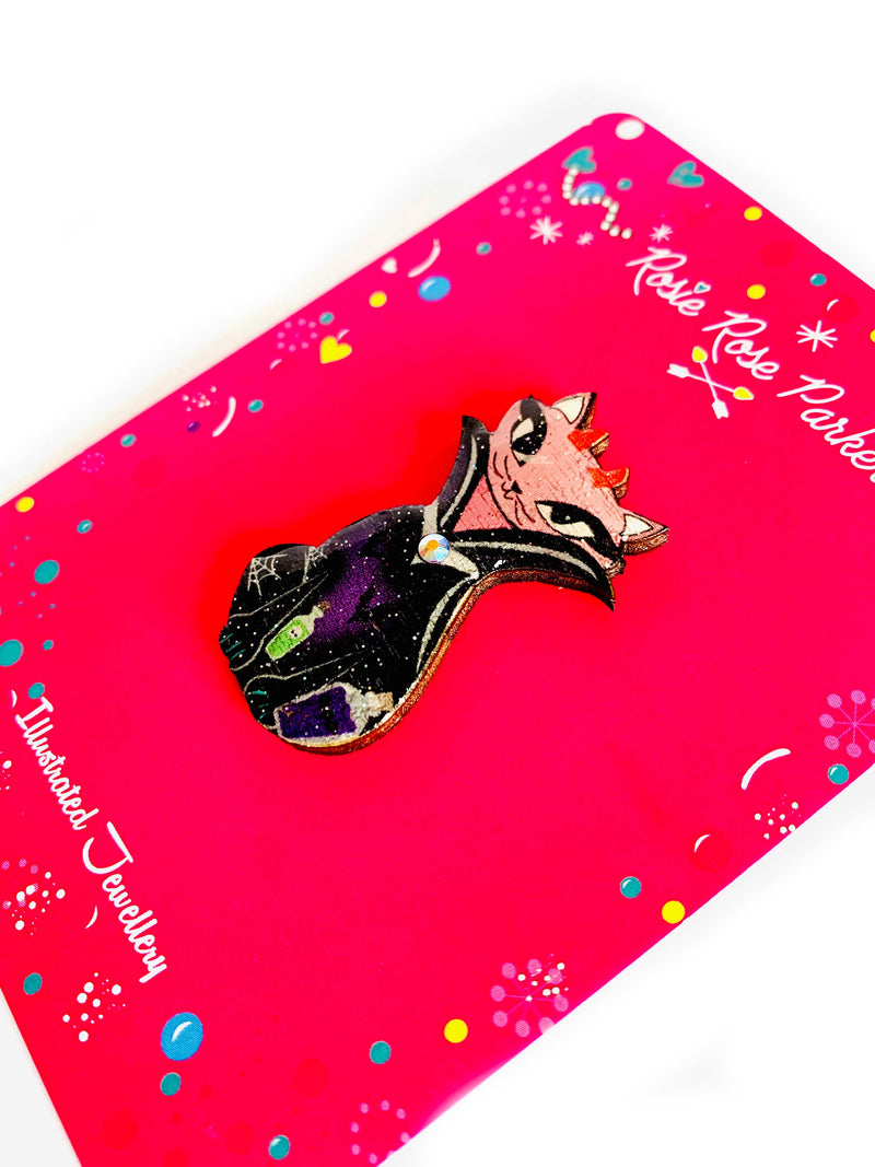 Quirks! Brooch Retro Vampire Cat Pin by Rosie Rose Parker
