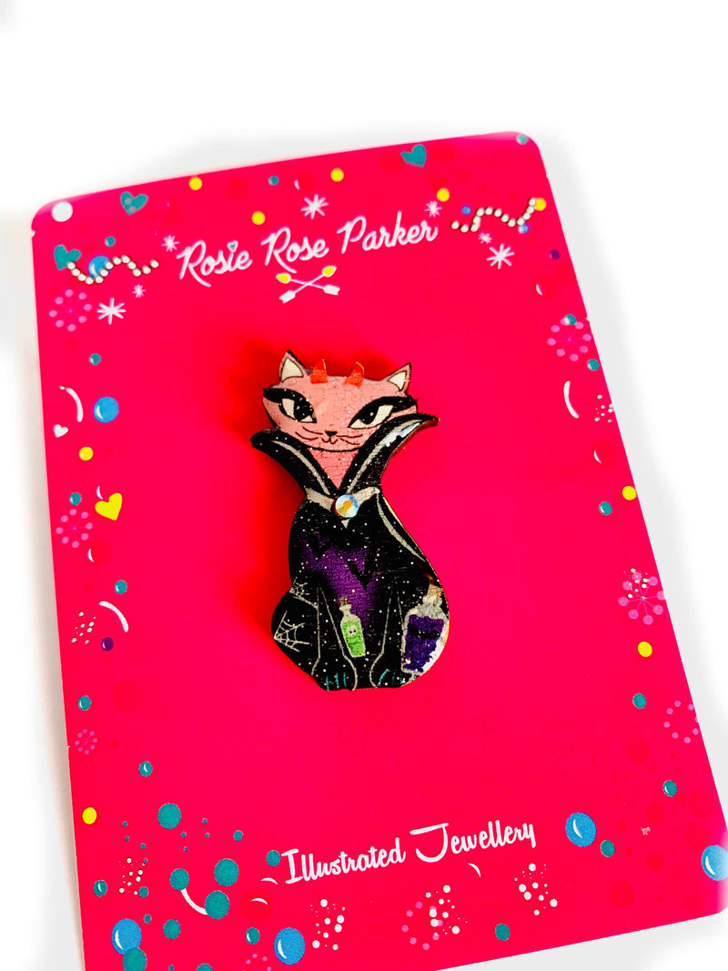 Quirks! Brooch Retro Vampire Cat Pin by Rosie Rose Parker