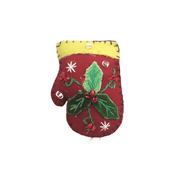 Quirks! Brooches 2" Felt Pin Red Mitten w/3 Leaves