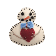 Quirks! Brooches & Lapel Pins 1.5" Pin- Snowman w/Red Heart