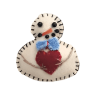 Quirks! Brooches & Lapel Pins 1.5" Pin- Snowman w/Red Heart