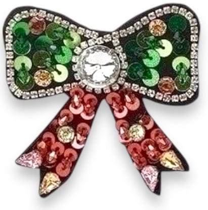 Quirks! Brooches & Lapel Pins Rhinestone & Sequins Bow Christmas Pin