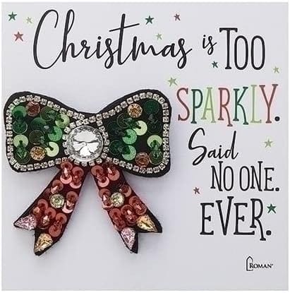 Quirks! Brooches & Lapel Pins Rhinestone & Sequins Bow Christmas Pin