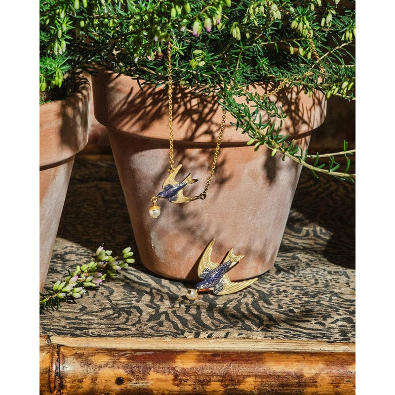 Quirks! Brooches & Lapel Pins Swallow & Pearl Pin by Fable England