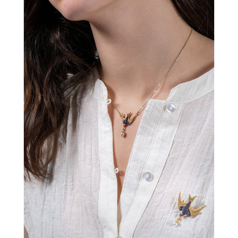 Quirks! Brooches & Lapel Pins Swallow & Pearl Pin by Fable England