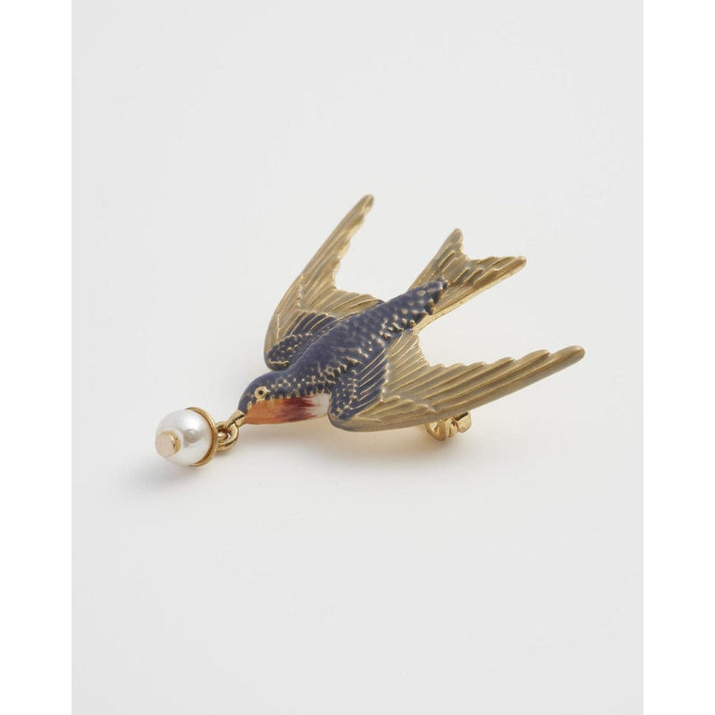 Quirks! Brooches & Lapel Pins Swallow & Pearl Pin by Fable England