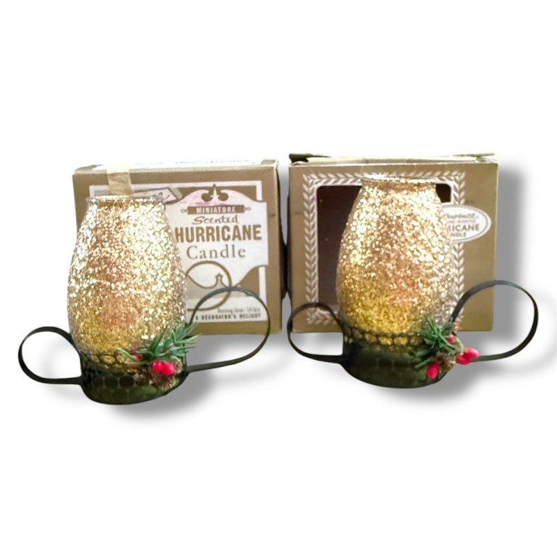 Quirks! candolier Vintage Christmas Gold Glitter Hurricane Glass Candles in Box x2