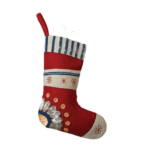 Quirks! Christmas 18"H Handmade Wool Felt Stocking w/ Embroidered Snowflakes & Flower
