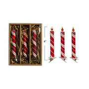 Quirks! Christmas 6"H Glass Candle Clip-on Ornaments w/ Glitter, Red & White, Boxed Set of 3 by Creative Co-Op