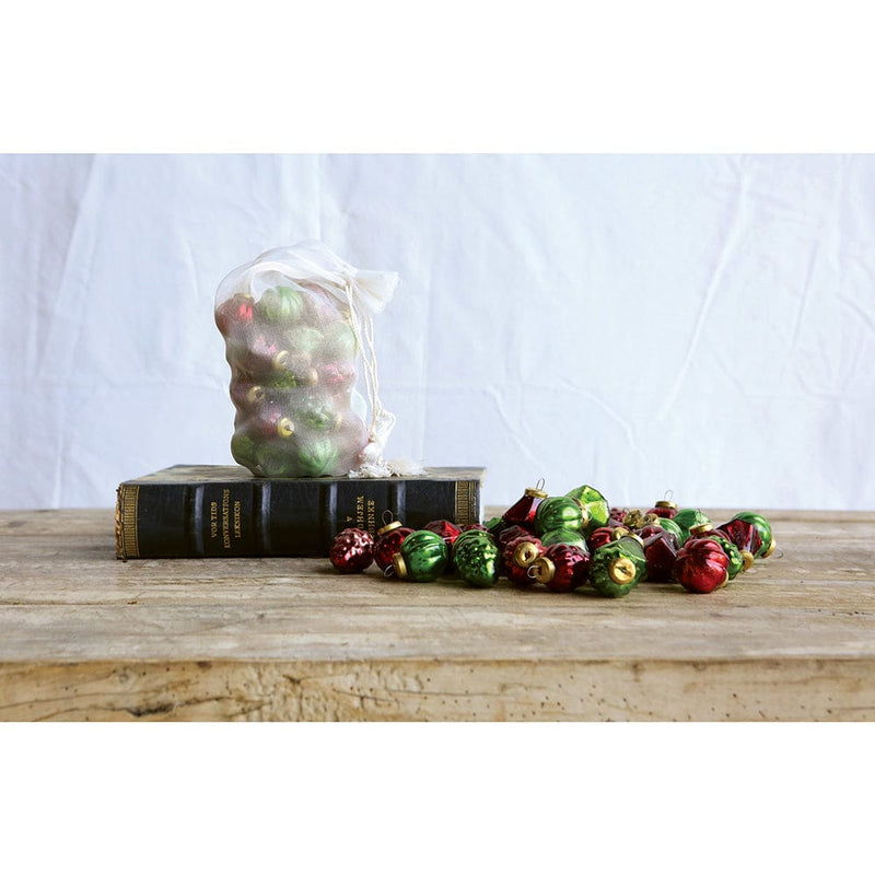 Quirks! Christmas Embossed Mercury Glass Ornaments in Bag, Set of 36