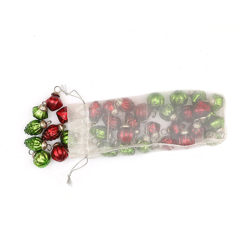 Quirks! Christmas Embossed Mercury Glass Ornaments in Bag, Set of 36