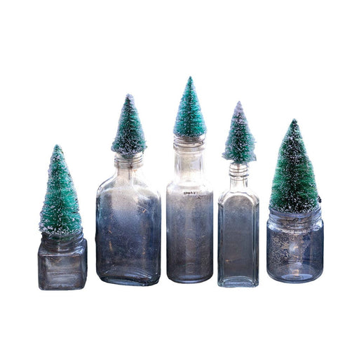Quirks! Christmas Figurine Vintage Mini Bottle Brush Tree Topped Bottles