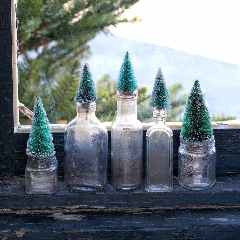 Quirks! Christmas Figurine Vintage Mini Bottle Brush Tree Topped Bottles