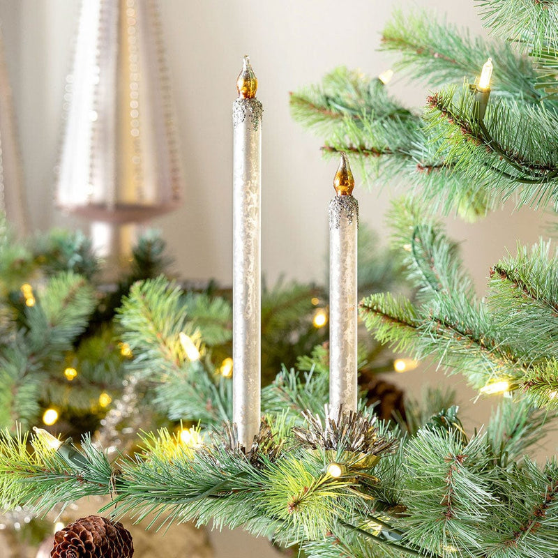 Quirks! Christmas Frosted Ivory Glass Taper Candle Clip-on Set of 2