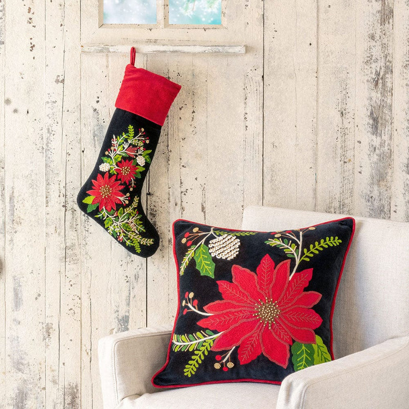 Quirks! Christmas Gorgeous Embroidered Poinsettia Stocking