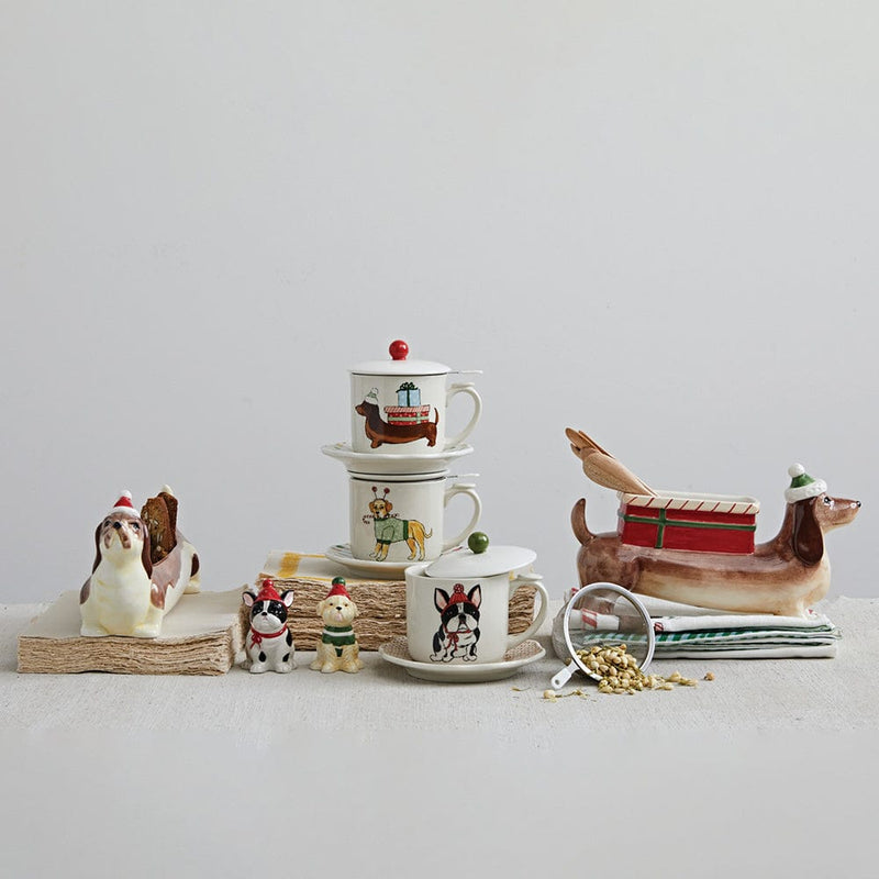 Quirks! Christmas Hand-Painted Ceramic Dog w/ Gift Planter