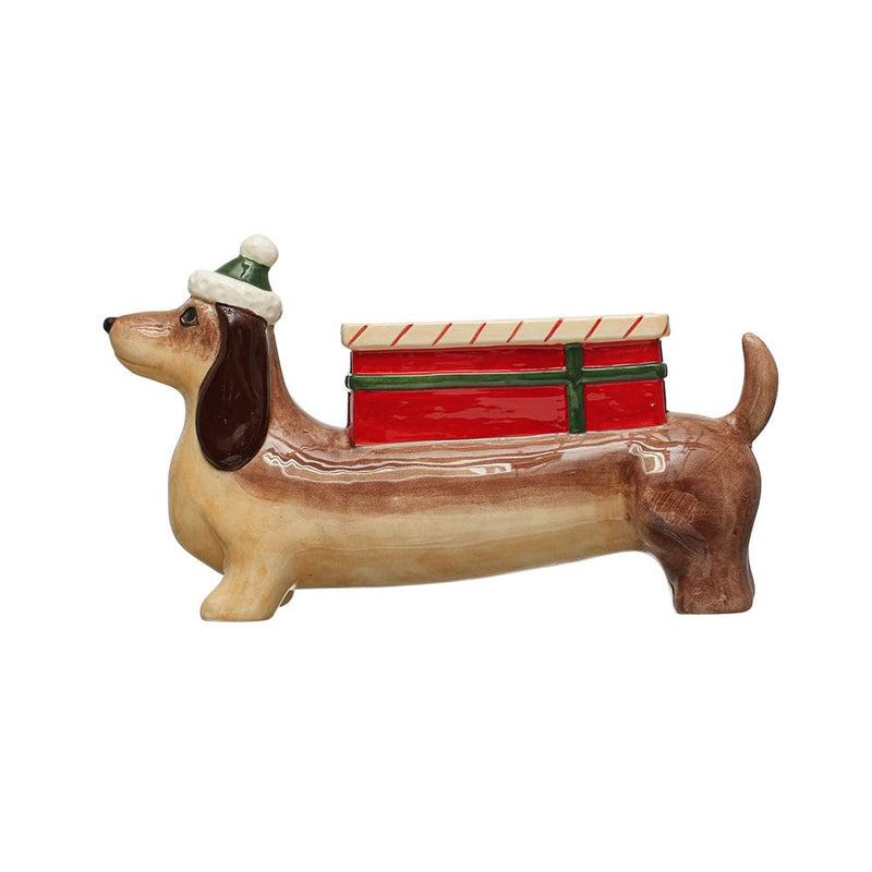 Quirks! Christmas Hand-Painted Ceramic Dog w/ Gift Planter