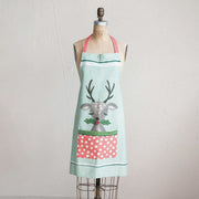 Quirks! Christmas Printed Apron w/ Reindeer, Holly & Polka Dot Pocket