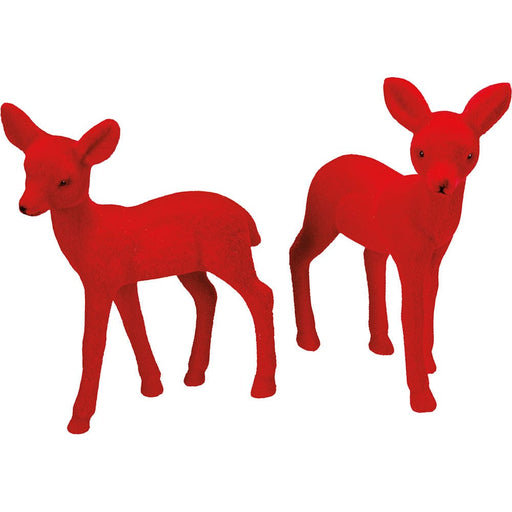 Quirks! Christmas Red Flocked Deer Sitter Set /2
