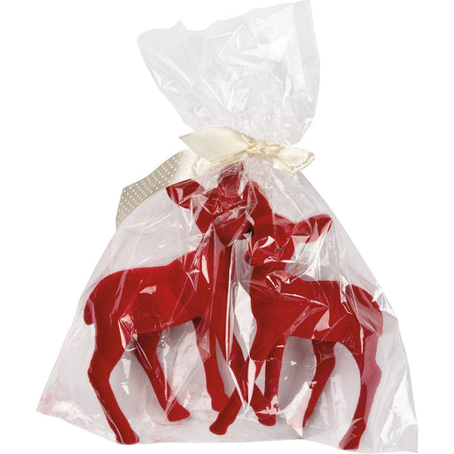 Quirks! Christmas Red Flocked Deer Sitter Set /2