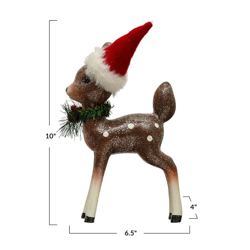 Quirks! Christmas Resin Fawn w/ Santa Hat & Glitter