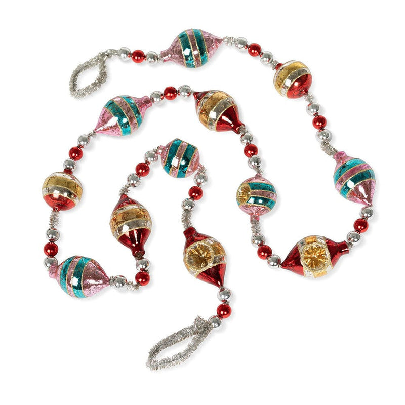 Quirks! Christmas Retro Tinsel and Glass Finial Garland, 70"