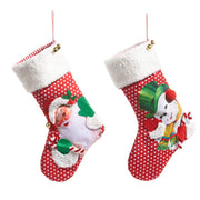 Quirks! Christmas Stocking 19" Retro Christmas Stocking Santa/Snowman Set of 2