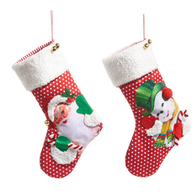 Quirks! Christmas Stocking 19" Retro Christmas Stocking Santa/Snowman Set of 2