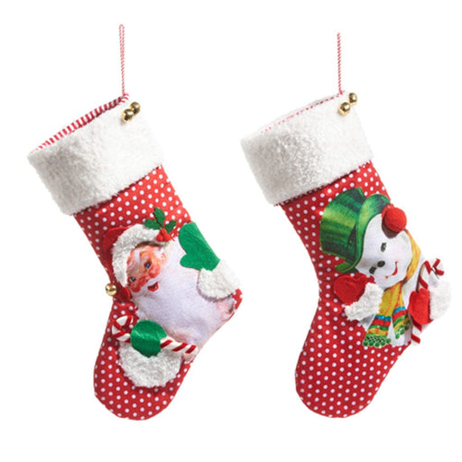 Quirks! Christmas Stocking 19" Retro Christmas Stocking Santa/Snowman Set of 2