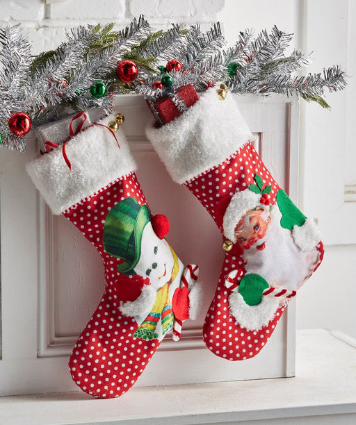 Quirks! Christmas Stocking 19" Retro Christmas Stocking Santa/Snowman Set of 2