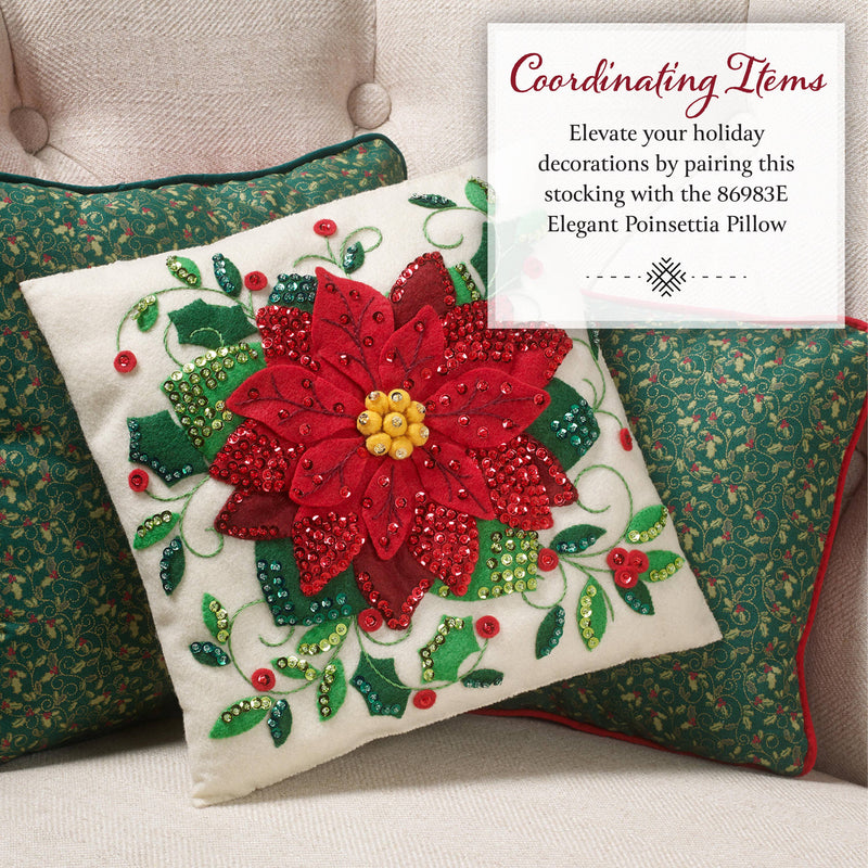 Quirks! Christmas Stocking Bucilla Poinsettia Elegance Felt Stocking