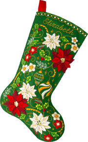 Quirks! Christmas Stocking Bucilla Poinsettia Elegance Felt Stocking