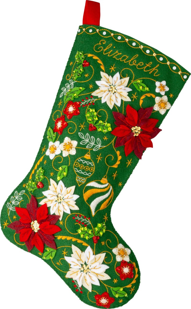 Quirks! Christmas Stocking Bucilla Poinsettia Elegance Felt Stocking